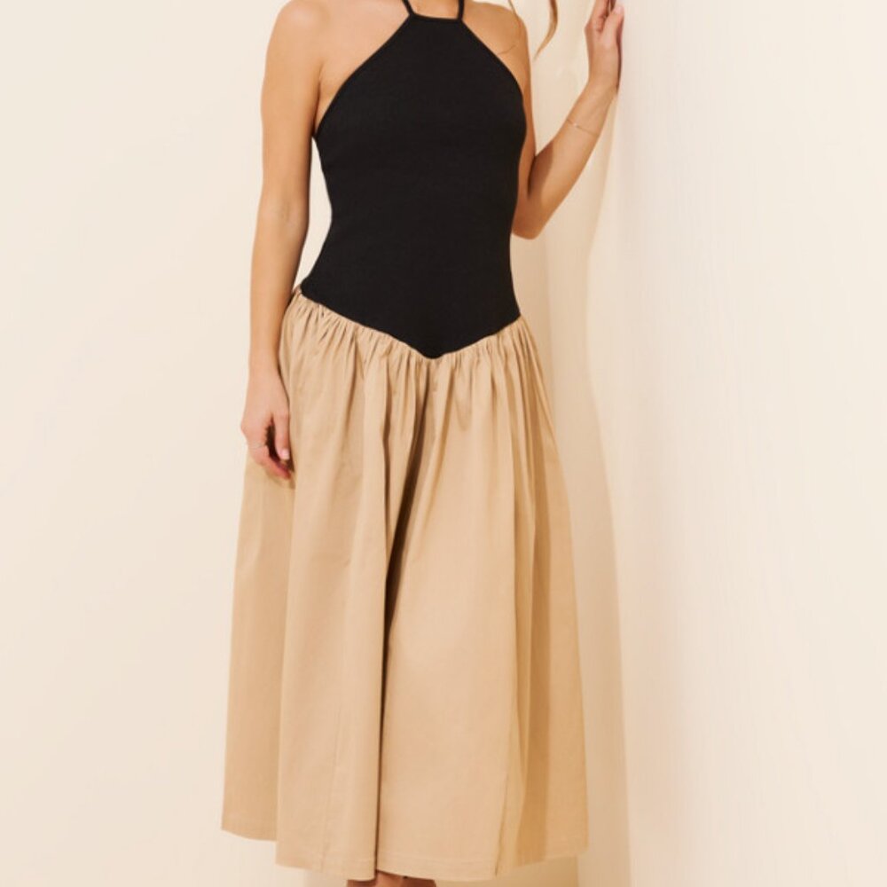 Maeve Strapless Black and Tan Dress
